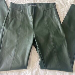 NWOT Zara Faux Leather Olive Green Skinny Pants